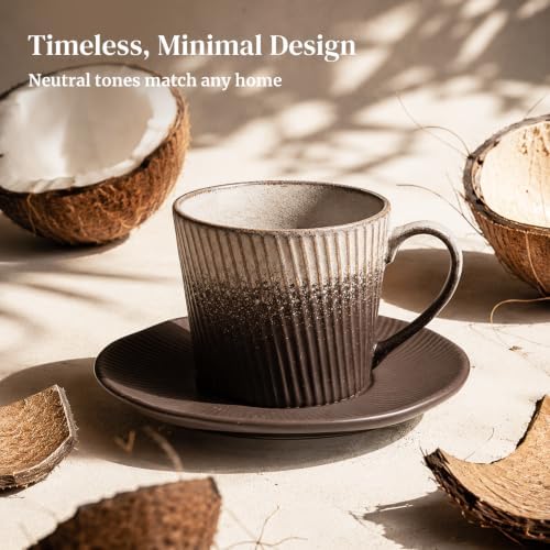 DOWAN 6 oz Espresso Cups with Saucers Set, Porcelain Cappuccino Coffee Cups for Latte, Mocha & Tea, Elegant Ceramic Coffee Cup Set for Home Cafe, Coffee Bar Accessories & Gifts - Image 6