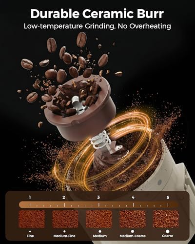 Portable Electric Burr Coffee Grinder - Grind While Charging - Insulated Mug and Pour Over for Travel, Cordless/Rechargeable Coffee Bean Grinders for Travel,Camping, Car-White - Image 4