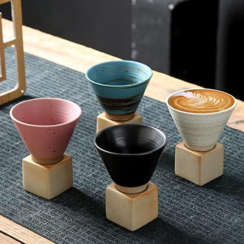 Coarse Pottery Coffee Mug with Base, 200ml Creative Triangular Cone Shape Porcelain Mug, Ceramic Tea Cup for Gift Coffee Tea Latte Milkshake Yogurt (white+black) - Image 5