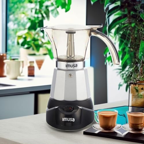 IMUSA 6 or 3 Cup Electric Espresso Maker with Cool-touch Handle, Silver - Image 5