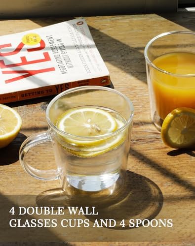 LIBWYS 12oz Double Wall Glass Coffee Mugs, Cappuccino Latte Tea Cups with Handle, Heat Resistant Borosilicate Insulated Clear Glasses (Set of 4) - Image 2