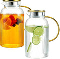 2 Pack Glass Pitcher with Lid, 68oz/2L Heat Resistant Borosilicate Pitcher by Unknown