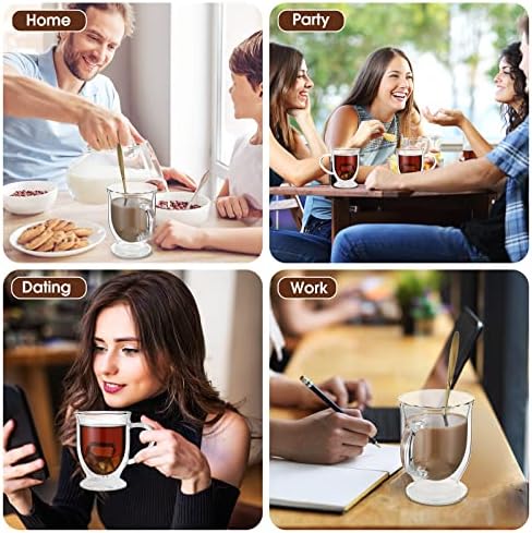 Gejoy 6 Sets Double Wall Glass Coffee Mugs with Spoon Insulated Clear Coffee Mug with Handle Borosilicate Glass Coffee Cups Latte Cup for Cappuccino, Tea, Latte, Espresso, Hot Beverage(16 OZ) - Image 6