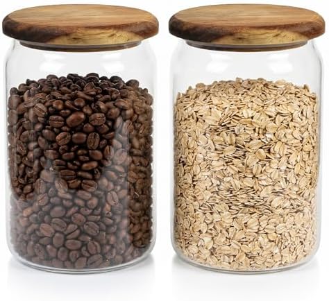 2-Pack 2000ml Mason Jars w/Spoons, Acacia Lids for Flour & Spice by Unknown