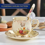 YOLIFE Tea Cups and Saucers Set of 6, 8 OZ Flowering Shrubs Coffee Cups - Image 5