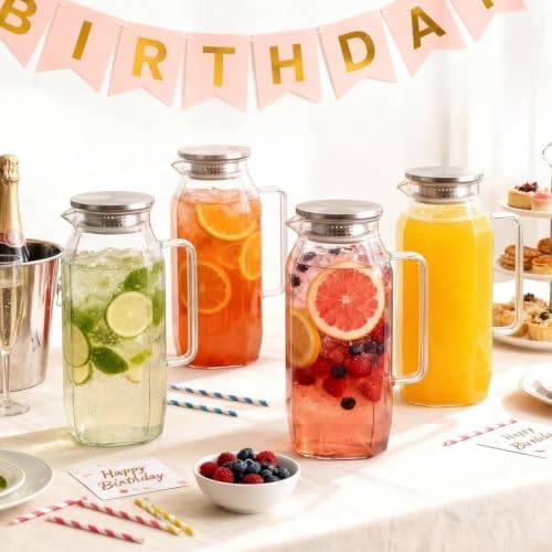 2 Pack Glass Pitcher with Lid and Handle for Fridge, Iced Tea and Coffee Carafe Beverage Serveware, 2 Liters/68 oz Heat Resistant Borosilicate Water Jug for Hot/Cold Drinks - Image 7