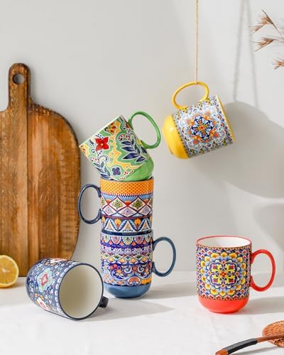 HENXFEN LEAD Boho Ceramic Coffee Mugs Set of 6, 14 oz - Image 3