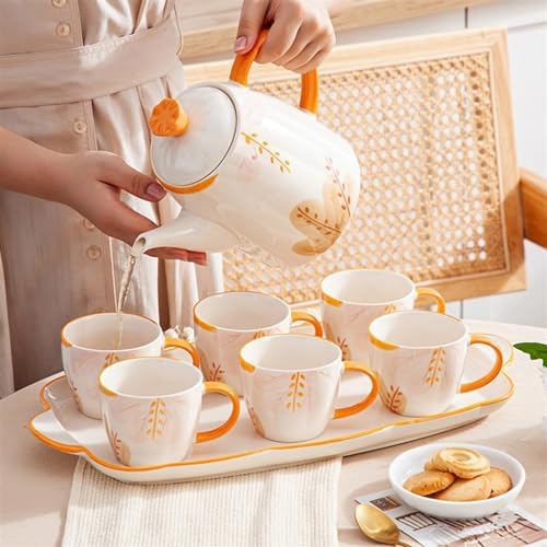 Water Pitcher Household Cold Kettle, Essential Ceramic Tea Set for Home, 8-piece Set, Creative Floral Tea Set, Souvenir Gift Water Jug - Image 3