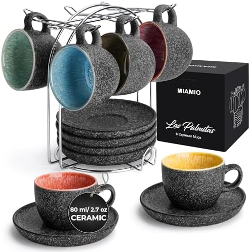 MIAMIO - Espresso Cup Set (2.7oz), Ceramic Espresso Mugs - Las Palmitas by MIAMIO