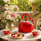 V&L 2.6 Qt Red Whistling Tea Kettle for Stovetop - Image 2
