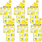 Vesici 6 Set Lemon Glass Cups 16 oz Summer Drinking Tumbler with Lid Straw and Stopper Can Shaped Beer Iced Coffee Cup Appreciation Gifts with Cards and Bow for Summer Party Favor Decorations by Vesici
