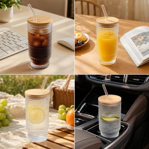 Glass Cups with Lids and Straws 16 oz Hobnail Drinking Glasses - Image 5