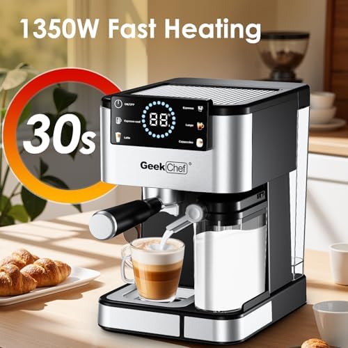Geek Chef Espresso Machine with Milk Frother, 20 Bar Espresso & Latte Maker - Image 4