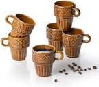 Espresso Cups Set of 6, Cappuccino Cups, Stackable Mug 6 OZ Ceramic Coffee Mug, Microwave & Dishwasher Safe, Tea Cocoa for Family Daily Use & Gathering, Great Gift for Any Special Occasion, Brown by LYEOBOH