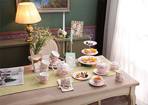 London Boutique Coffee Tea Cups and Saucers Set of 2 Vintage Flora Rose Lavender Porcelain Gift Box (Rose Pink 2pc Set) - Image 4