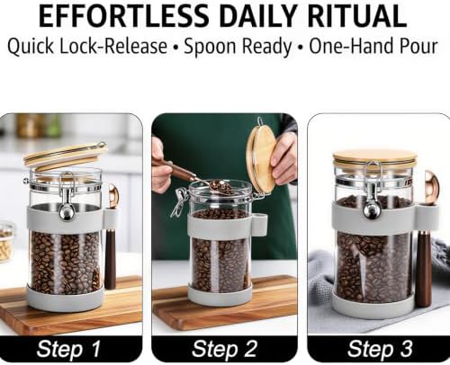 uxcell Airtight Glass Canister with Bamboo Lid & Spoon, Glass Coffee Bean Storage Container 1200ml/40oz Kitchen Pantry Sealed Freshness for Grounds Tea Cereal Sugar, Gray - Image 7