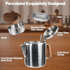 12 Cup Percolator 304 Stainless Steel Coffee Pot Coffee Maker Coffee Machine with Solid Wood Handle Transparent Knob Stovetop Greca Mocha for Induction Home and Camping 2200ml 74.4oz - Image 3
