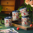 Ceramic Latte Mug Set of 4, 15.5oz Hand Painted Porcelain Coffee Cups With Handle for Tea/Milk/Cocoa - Modern Retro Design For Any Kitchen. Microwave and Dishwash Safe (Exotic Daisy) - Image 4
