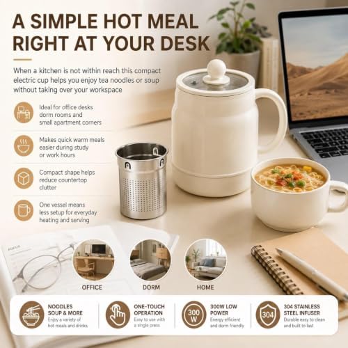 Multi-Function Portable Electric Stewing Cup, 27 Oz 6-in-1 Mini Cooker with Tea Filter Basket, 12H Keep Warm Timer and Smart Touch Control for Soup, Porridge, Rice, Milk, Noodles and Tea (Red) - Image 6