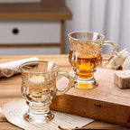 4pcs Vintage Irish Coffee Mugs, Crystal Clear Irish Coffee Glass with Handle, Small Footed Stem Base, Heat Resistant, Heavy Duty Cups for Hot Chocolate, Tea, Coffee, Beige - Image 3