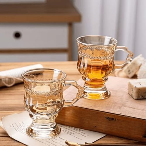 4pcs Vintage Irish Coffee Mugs, Crystal Clear Irish Coffee Glass with Handle, Small Footed Stem Base, Heat Resistant, Heavy Duty Cups for Hot Chocolate, Tea, Coffee, Beige - Image 3