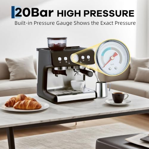 Espresso Machine with 20Bar Pump,Burr Grinder,Steam Wand 30 Grind Settings - Image 2