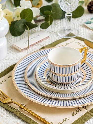 CwlwGO-Bone China Tea Cup Set of 4, Cup and Saucer Sets Service for 4 with 24 Ounces Teapot,Sugar Bowl,Creamer Pitcher,Elegant British Tea Cups for Tea Party,Gifts Box. - Image 2