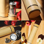 Bamboo Water Bottle Insulated Tea Tumbler for Men Birthday Gift, Women Travel Tea Set with Diffuser for Loose Tea Leaves, Stainless Steel Leak Proof Gift for Mom (15 oz) - Image 4