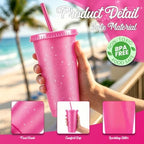 36 Pcs Hotpink Tumblers with Straw & Lid - 24oz Coffee Cups - Image 3