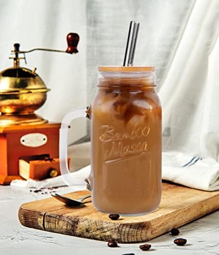 Mason Jar with Lid and Straw, 24oz Regular Mouth Mason Jars with Handle Drinking Glasses Tumbler Reusable Cups Smoothie Water Bottles for Iced Coffee Margaritas Juice Cocktail Travel Office Home - Image 5