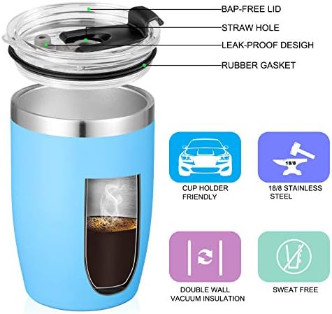 VEGOND Stainless Steel 12 oz Tumblers bulk Vacuum Insulated Double Wall Travel Tumbler with Lid and Straw Reusable Tumbler,Sky Blue 6 pack - Image 2