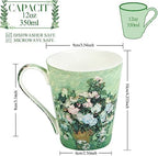 Coffee Mug Sets of 4, 12oz Bone China Porcelain Cups with Art Print Large Handle Dishwasher Microwave safe for Tea Cocoa or Hot Chocolate - Image 3