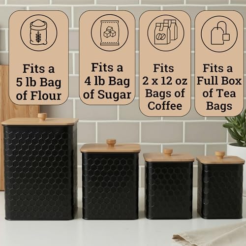 Kitchen Canisters for Countertop Set of 4 w/Airtight Easy Open Bamboo Lids - Image 3
