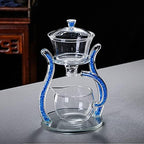 RORA Lazy Kungfu Glass Tea Set Semi Automatic Drip Rotating with Infuser Glass Teapot Set (6 cups) - Image 4