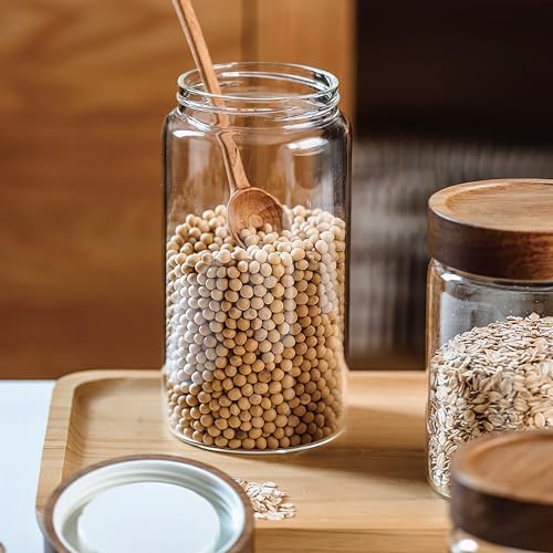 3 Pack 28 fl oz/850 ml Clear Glass Storage Canister with Airtight Wooden Screw On Lid, Medium Decorative Glass Container Jar Set for Coffee, Candy, Cookie, Condiment, Pepper, Sugar, Oatmeal - Image 5
