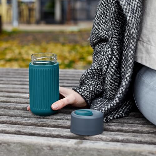 BLACK + BLUM Glass Travel Cup | Durable, Lightweight On-the-Go Tumbler, Lid Lock, Leak-proof - Perfect for Hot & Cold Drinks | Fits in Bike Bottle Cages & Car Cup Holders | Ocean, 11 oz / 340ml - Image 4