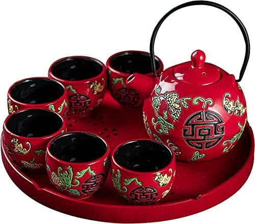 Wedding Supplies, Wedding Tea Set, Chinese Traditional Wedding Decoration Red Tea Set, Kung Fu Tea Set for Wedding Housewarming (Style C) by Unknown