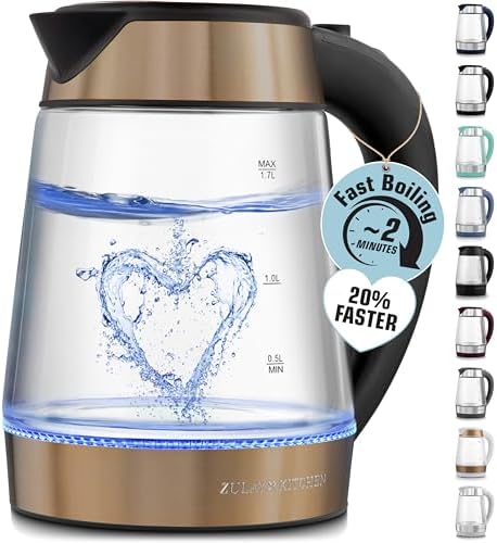 Zulay Kitchen Fast Boiling Electric Water Kettle - 1.7L, 1500W, Auto Shut-Off for Overboil & Boil Dry Protection, Cool-Touch Handle, 360° Base - Rapid Teapot Boiler For Coffee & Tea - Black Copper by ZulayKitchen