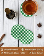 Coasters for Drinks Set of 6, Pastoral Style Deep Green Lattice Ceramic Cup Mat, Absorbent Ceramic Stone Coasters with Cork Base for Coffee, Cups, Wooden Table, Home Decor 4 Inch - Image 4