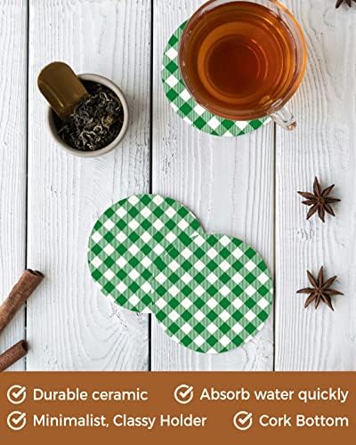 Coasters for Drinks Set of 6, Pastoral Style Deep Green Lattice Ceramic Cup Mat, Absorbent Ceramic Stone Coasters with Cork Base for Coffee, Cups, Wooden Table, Home Decor 4 Inch - Image 4