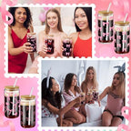 6 Pcs Pink Bow Cherry Glass Cups with Lids and Straws 16 oz - Image 6