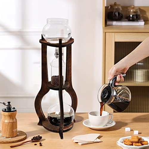 Iced Coffee Cold Brew Drip Tower Coffee Maker Wooden Suitable for Home Coffee Shops Cafes and Offices to Make Delicious Cold Extracted Coffee (6-8 cup) - Image 3