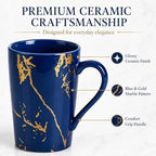 Blue and Gold Coffee Mugs Set of 6, 12 oz Porcelain - Image 5
