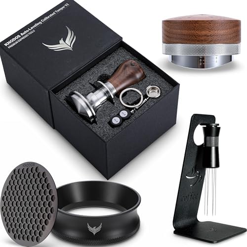 58mm Espresso Must Haves Tools Includes Portafilter Funnel, Self Leveling Tamper, Coffee Distributor, Espresso Needle Whisk and Puck Screen by KNODOS