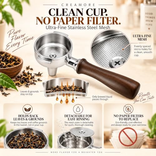 58mm Tea Portafilter, Adjustable 3-9 Bar Pressure, Walnut Handle - Brew Tea Concentrate for Milk Tea, Boba or Low-Pressure Pour-Over Style Coffee, No Grinder Needed, Fits E61 Machines - Image 4