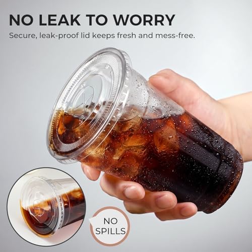 VITEVER [100 Sets - 24oz] Plastic Cups with Lids and Straws, Disposable Cups for Iced Coffee, Smoothie, Milkshake, Cold Drinks - Clear - Image 4