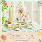 Zhehao 20 Pcs Porcelain Tea Set for Adult, with Metal Holder, Grace - Image 3