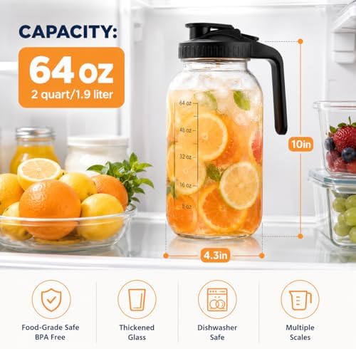 3 Pack 64 oz Pitchers with Lids, Half Gallon Glass Drink Pitchers - Image 3