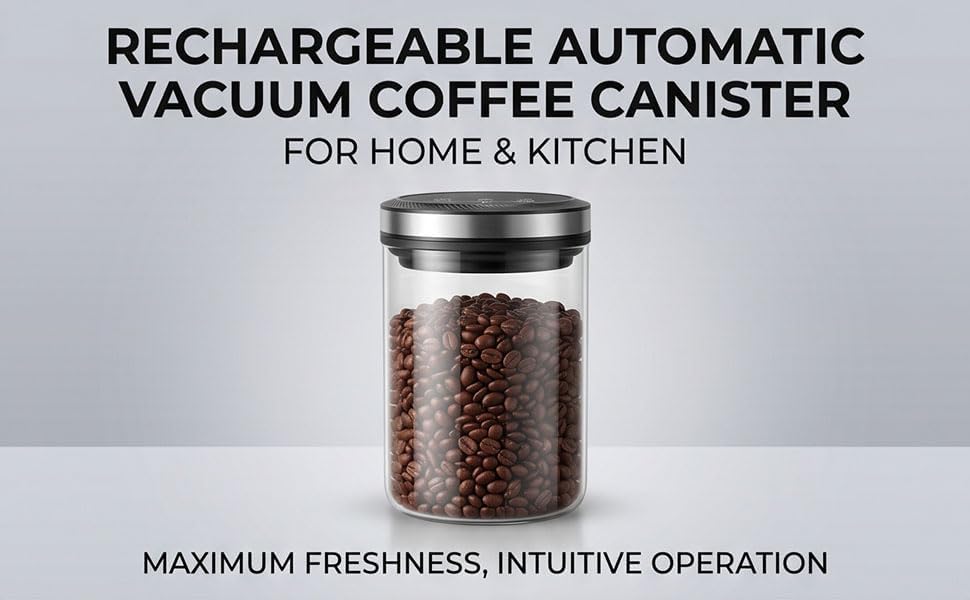 Haofy Automatic Vacuum Coffee Canister Rechargeable Glass Airtight Storage Container 2000mAh Lithium Battery LED Display Real Time Pressure Sensor for Coffee Beans Freshness - Image 6