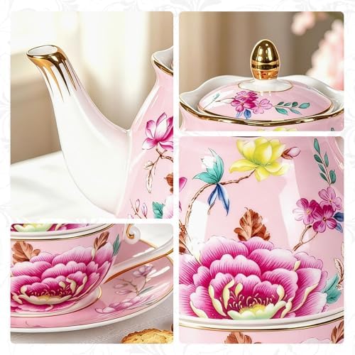 KAMMAK Tea for One Set, Ceramic Teapot, Bone China Tea Set, Cup and Saucer - Image 4